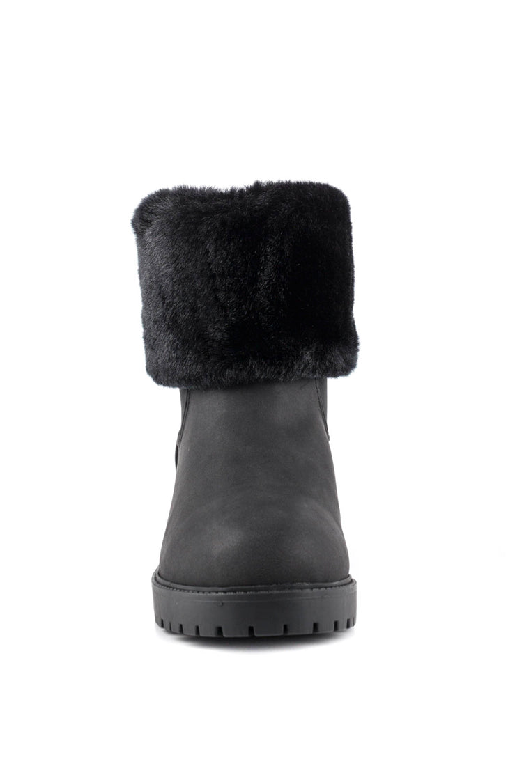 Black Fur Lining Boots - Black