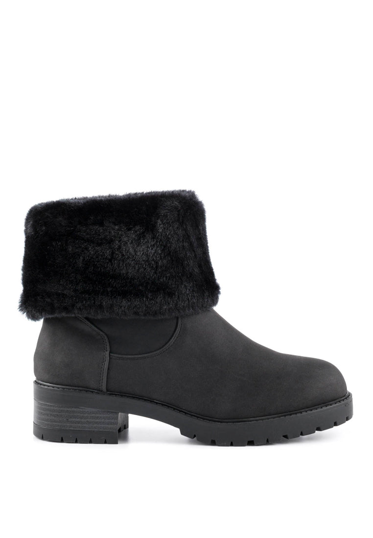 Black Fur Lining Boots - Black