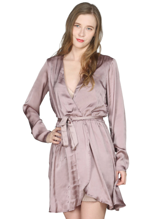 Light Pink Satin Wrap Dress - Pink