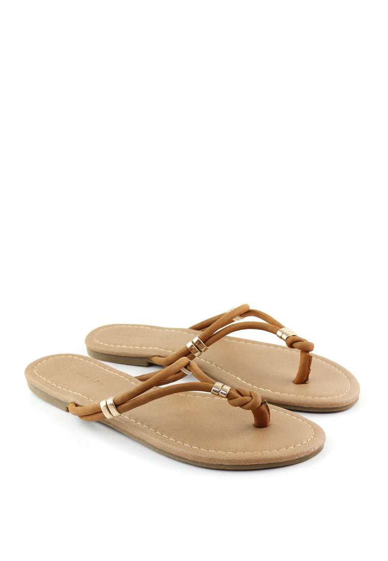 Tan Thong Flat Flip Ons - Tan