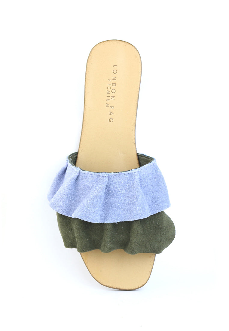Blue - Green Flat Frill Slip-On Sandal - Blue