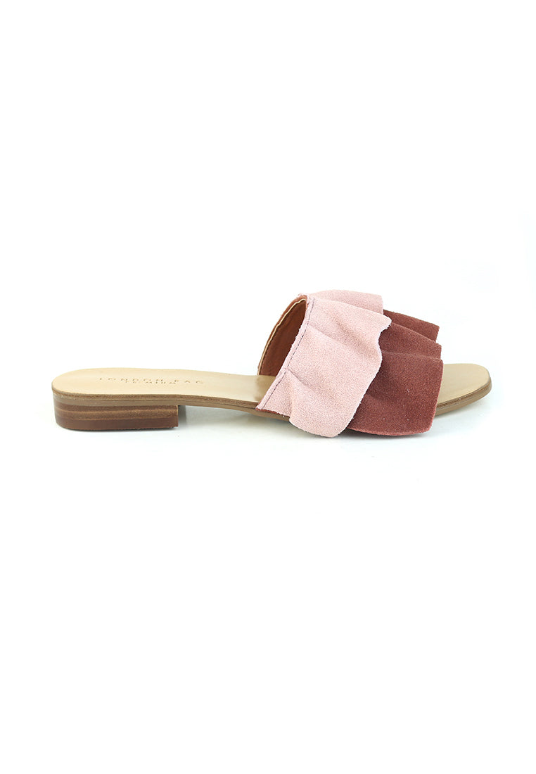 Pink Brown Flat Frill Slip-On Sandal - Pink