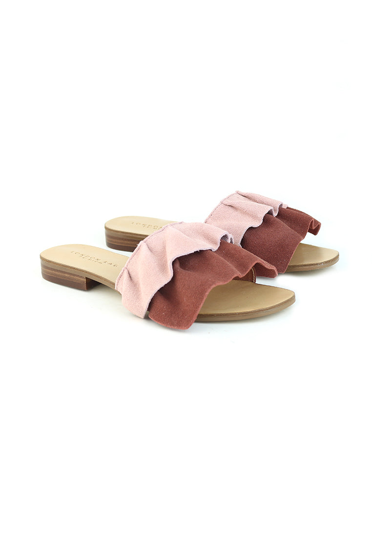 Pink Brown Flat Frill Slip-On Sandal - Pink