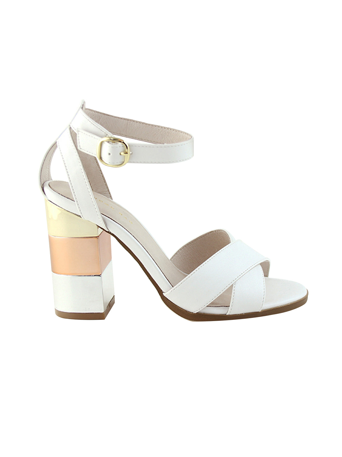 White Mid- Heeled Sandals - White