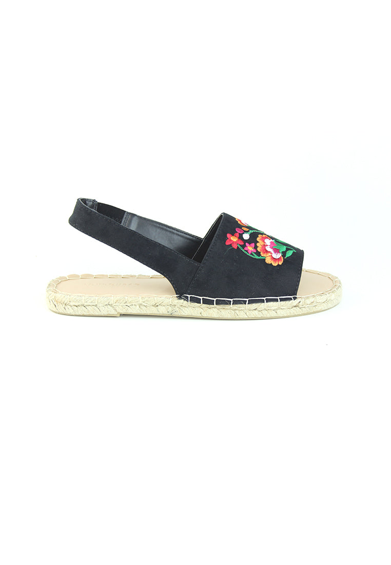 Black Flat Embroidered Espadrilles - Black