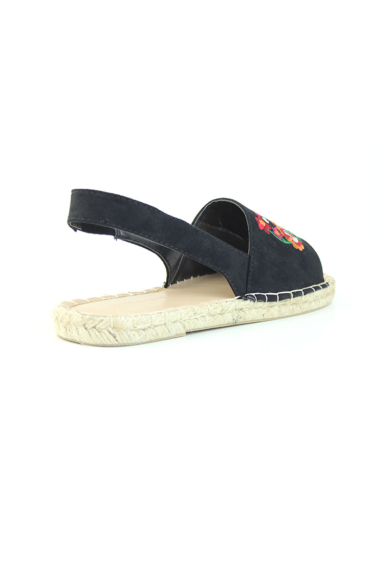 Black Flat Embroidered Espadrilles - Black