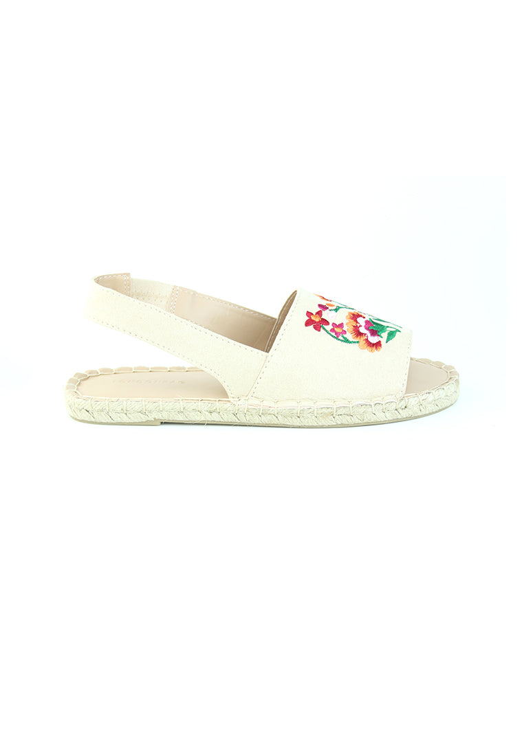 Nude Flat Embroidered Espadrilles - Beige