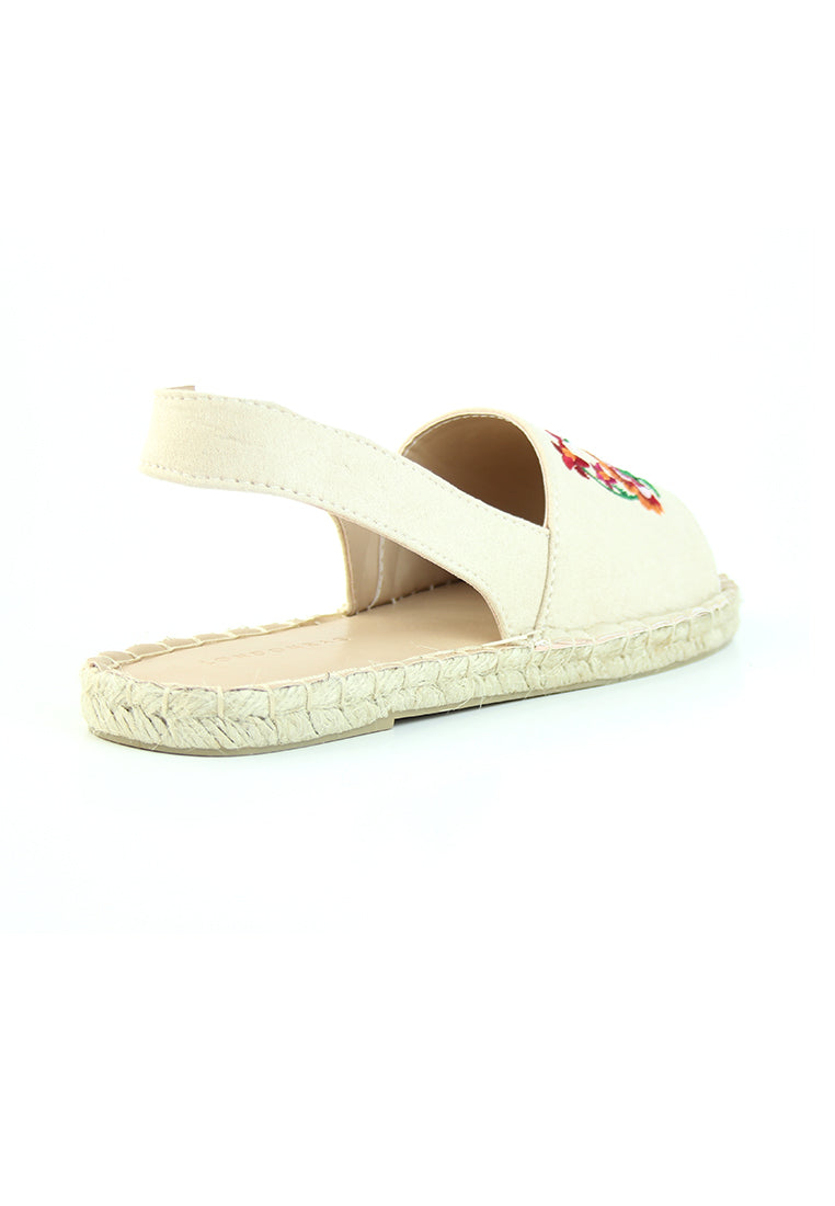Nude Flat Embroidered Espadrilles - Beige