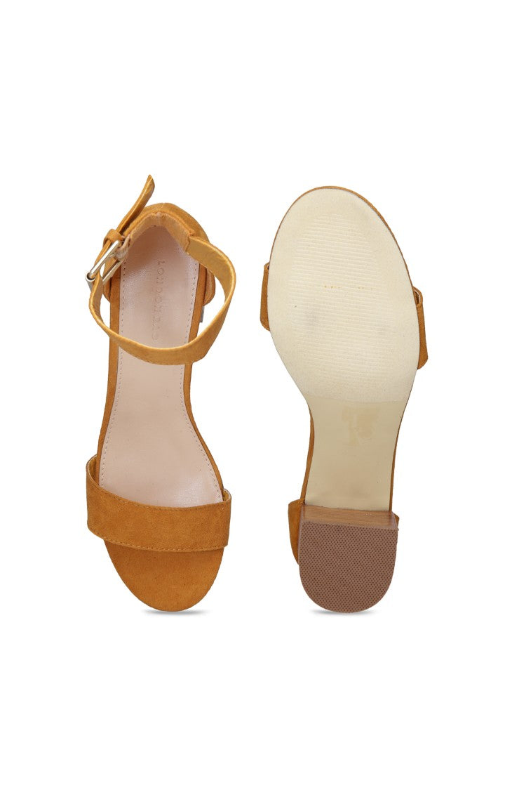 Mid- Heeled Mustard Sandals - Yellow