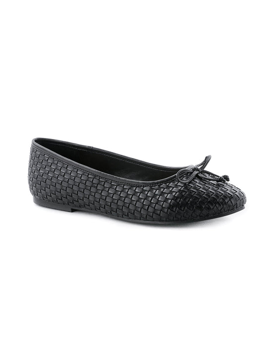 Weaving Embossed Black Ballerinas - Black