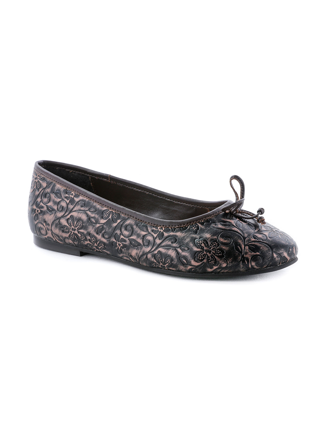 Flower Engraving Brown Ballerinas