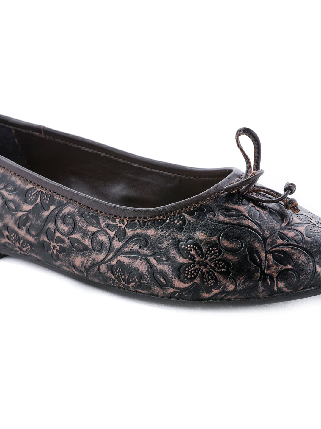 Flower Engraving Brown Ballerinas - Brown