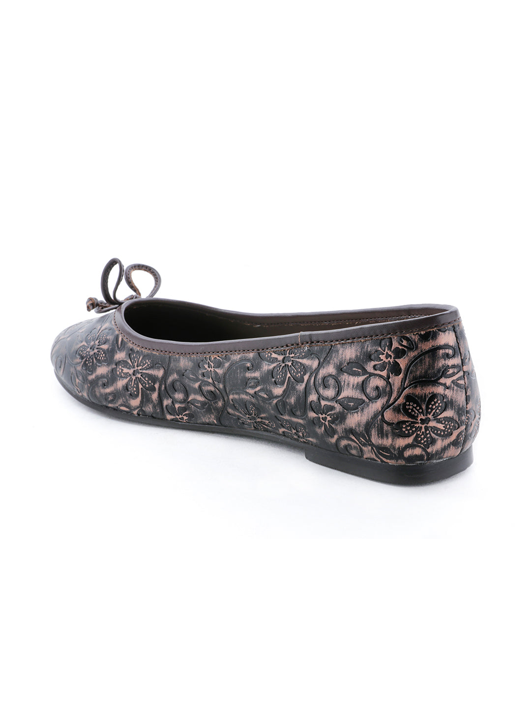 Flower Engraving Brown Ballerinas - Brown
