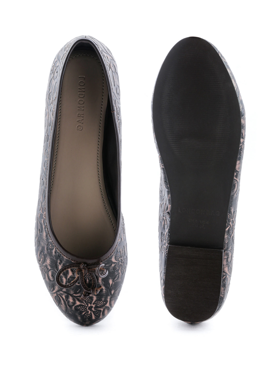 Flower Engraving Brown Ballerinas - Brown