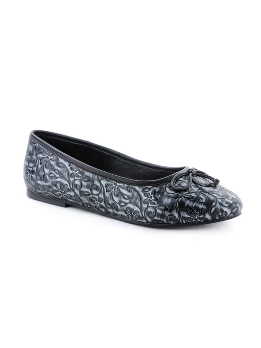 Flower Engraving Silver Ballerinas - Silver