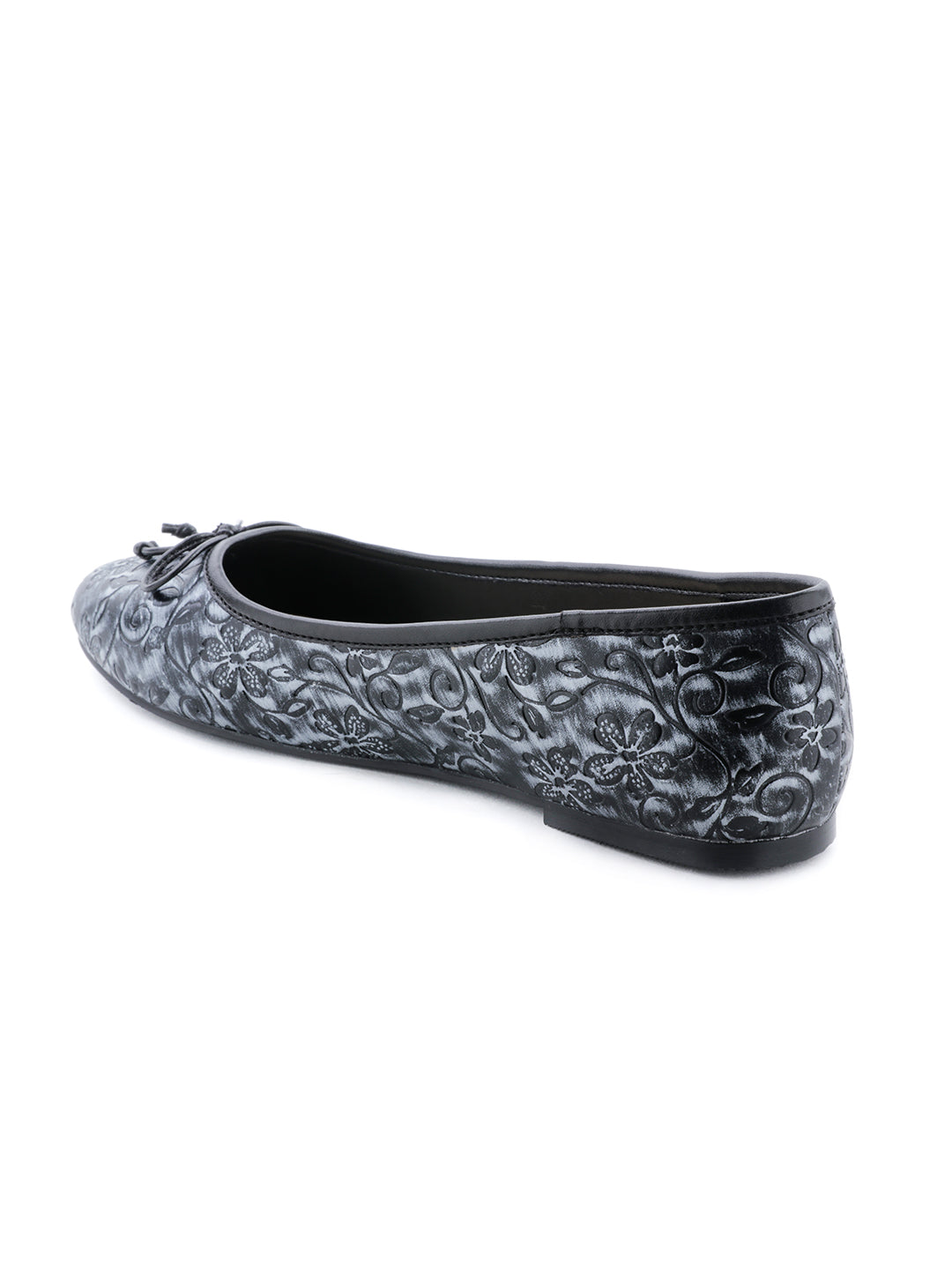Flower Engraving Silver Ballerinas - Silver