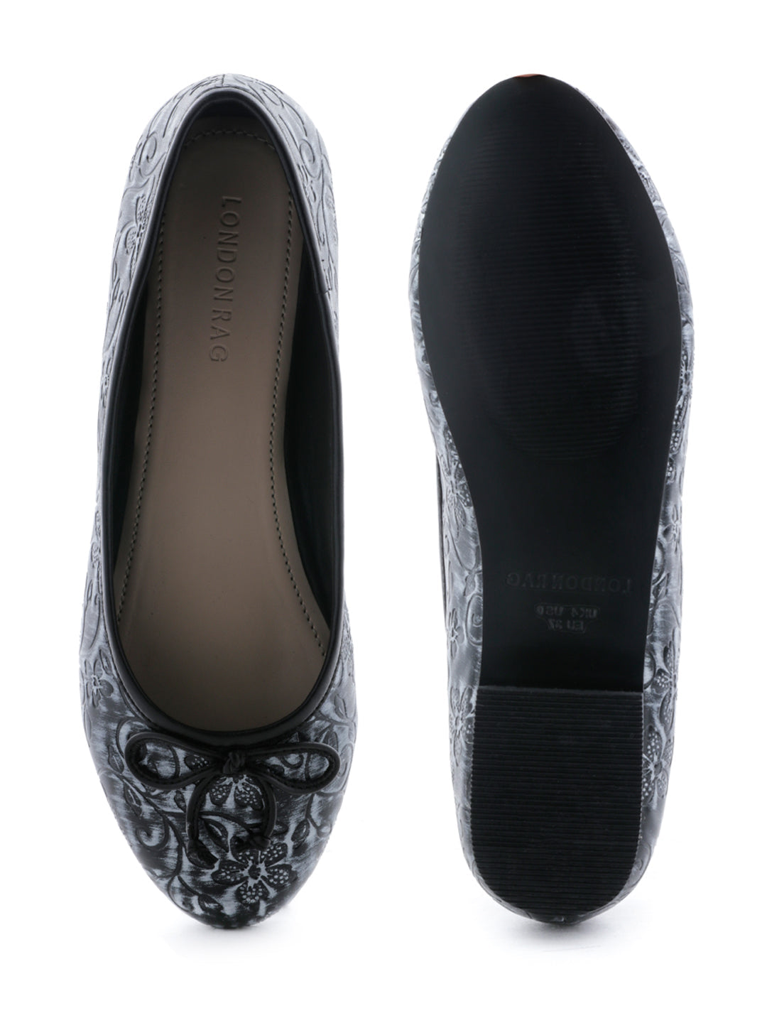 Flower Engraving Silver Ballerinas - Silver