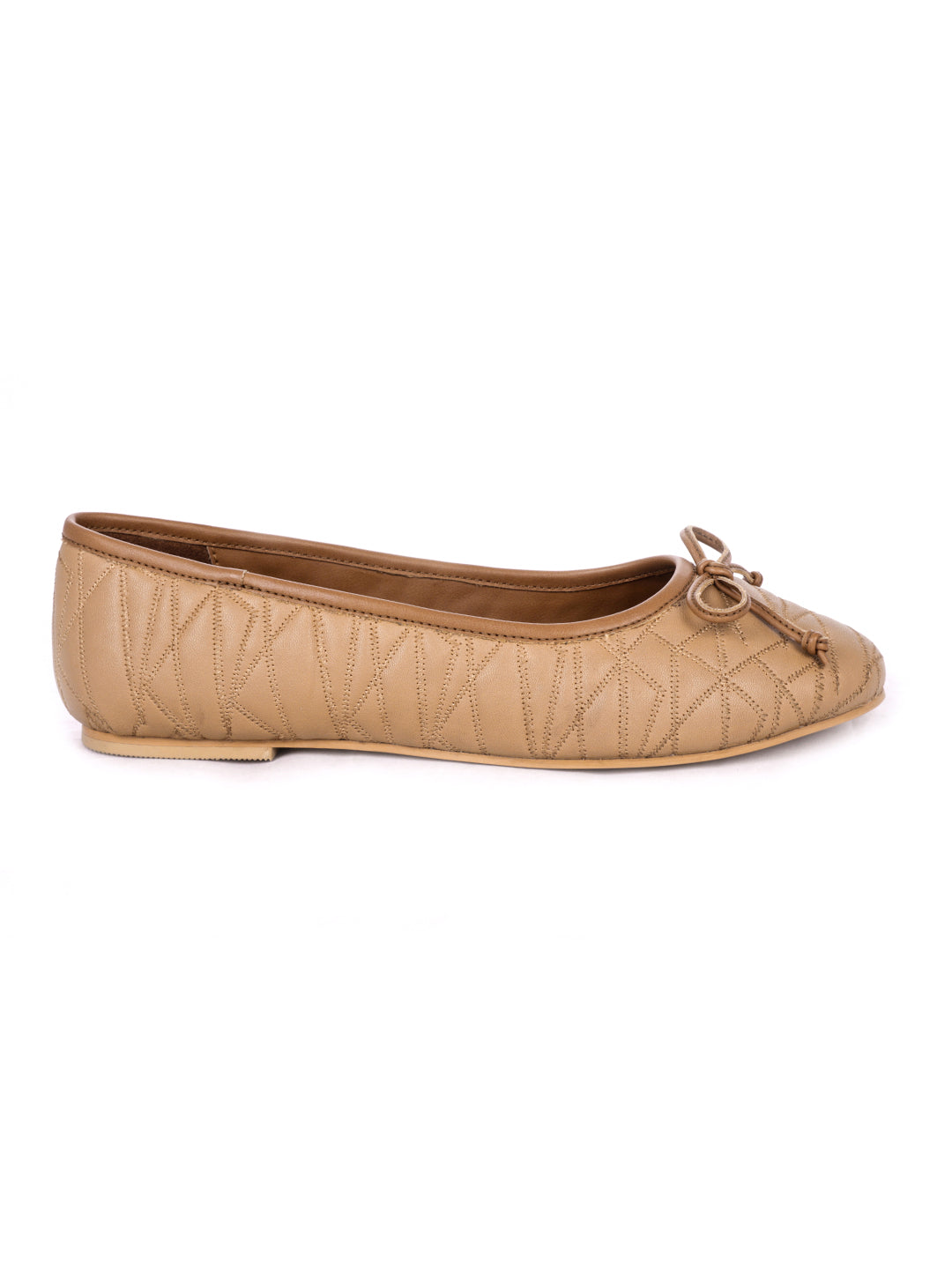 Stitched Textured Tan Ballerinas - Tan
