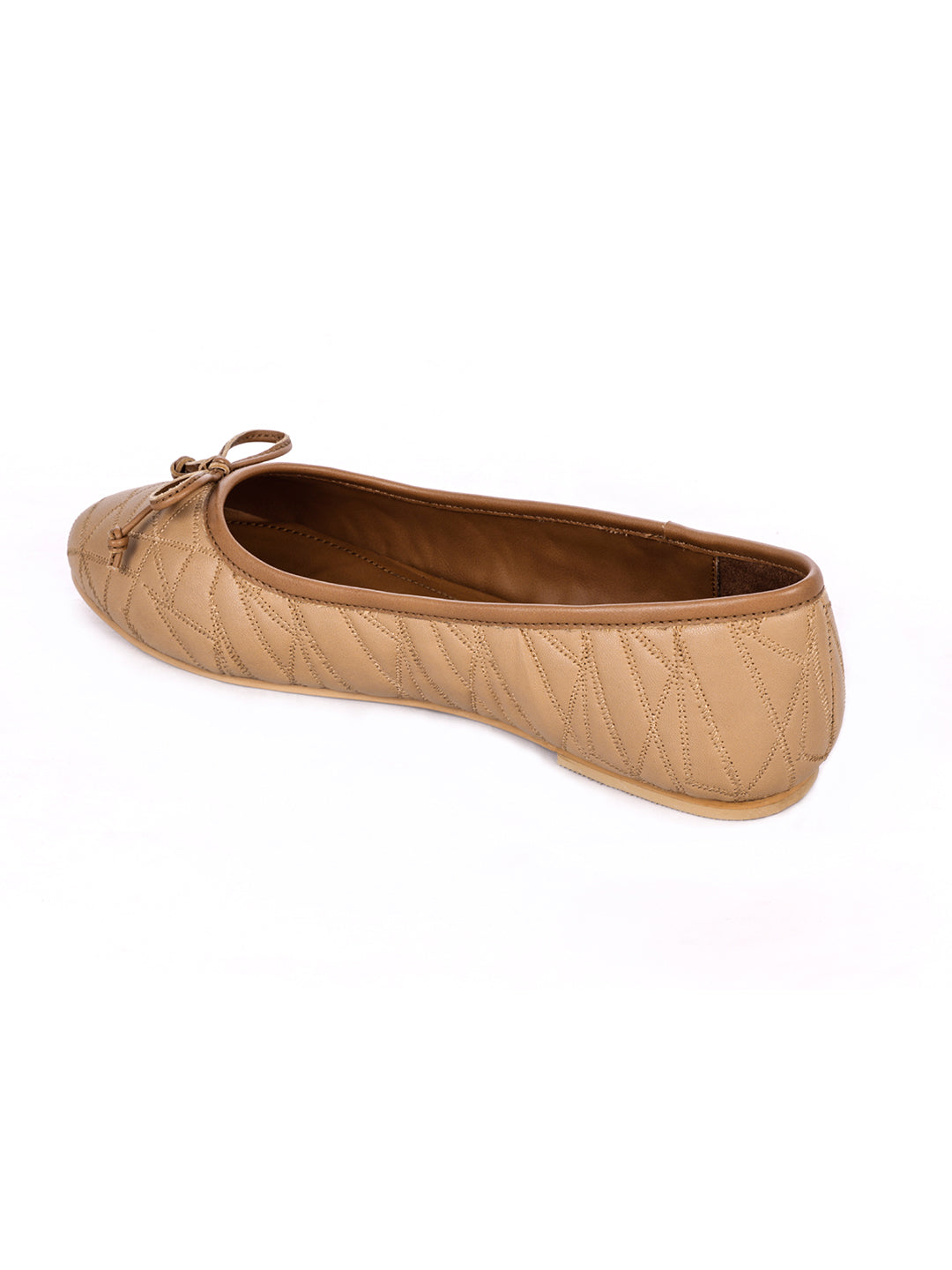Stitched Textured Tan Ballerinas - Tan