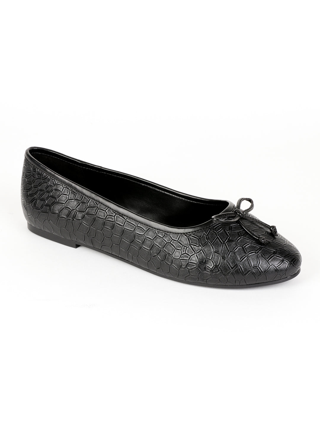 Crock Textured Black Ballerinas - Black