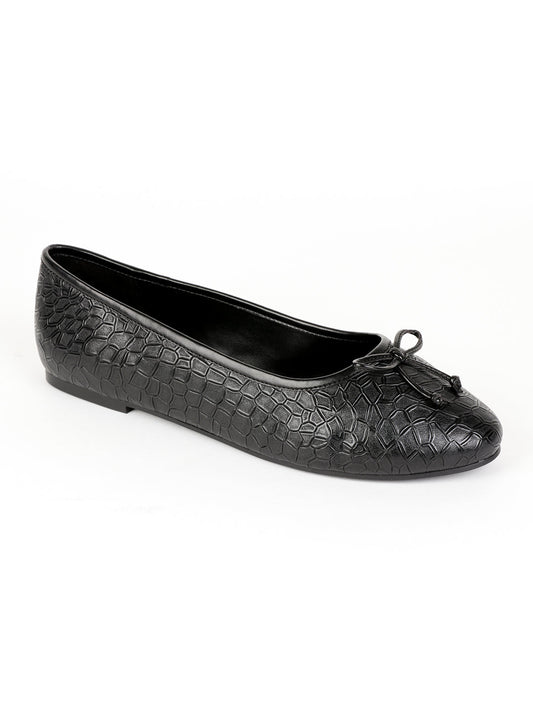 Crock Textured Black Ballerinas - Black