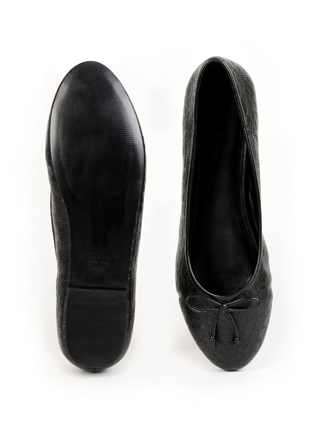 Crock Textured Black Ballerinas - Black