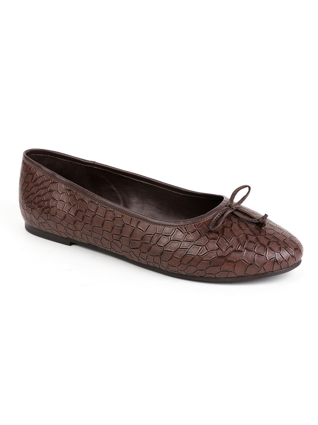 Crock Textured Brown Ballerinas - Brown
