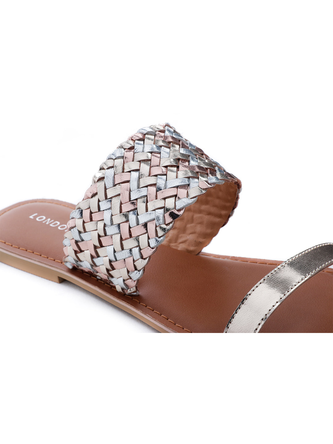 Gold Silver Metallic Weaved Strap Sandal - Gold