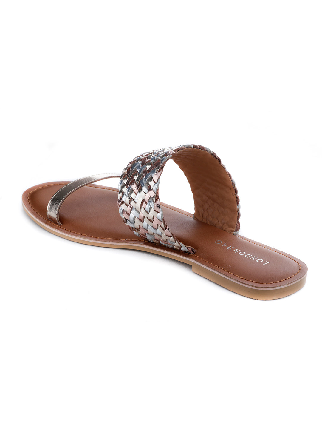 Gold Silver Metallic Weaved Strap Sandal - Gold