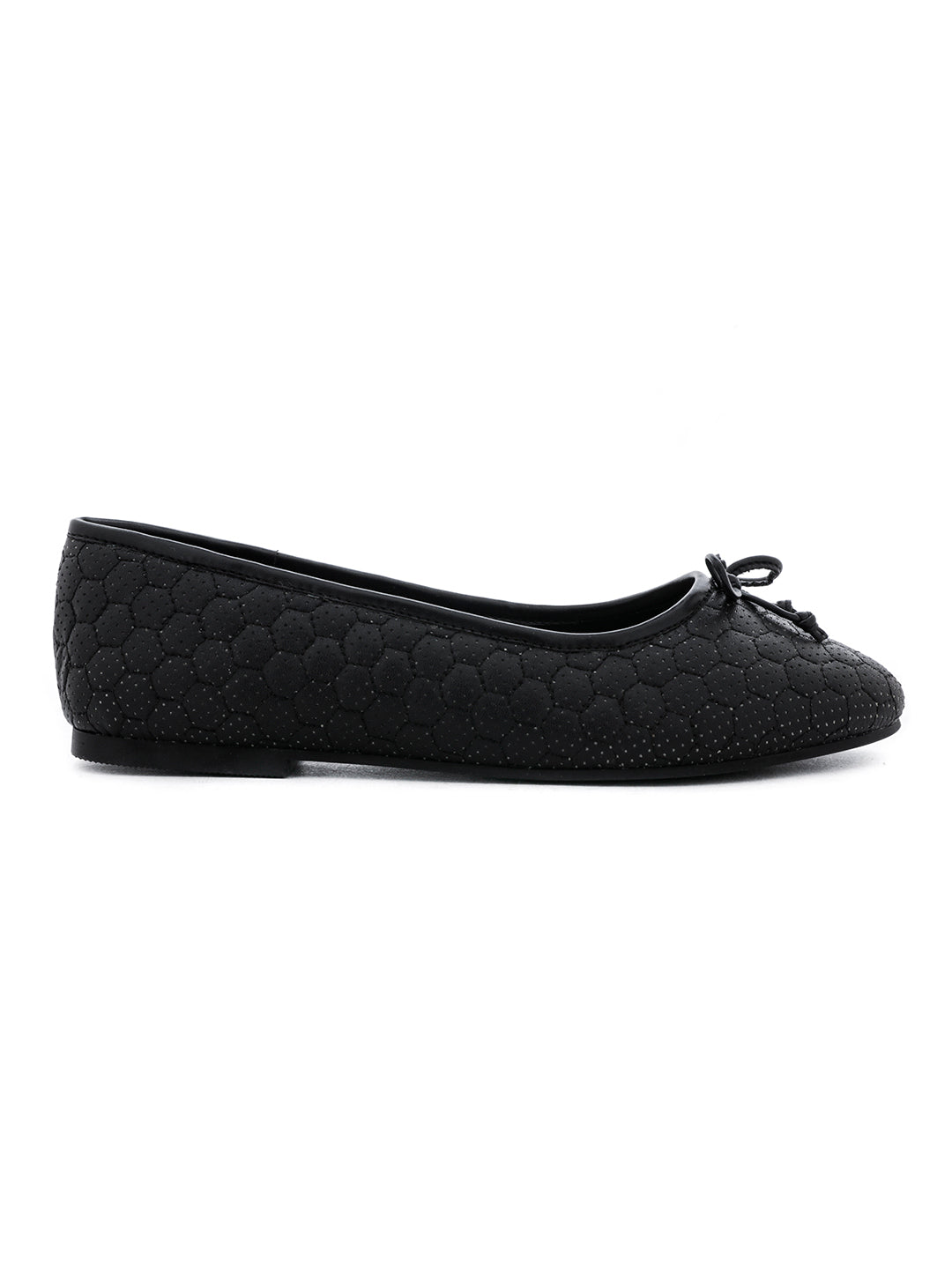 Football Stitched Black Ballerinas - Black
