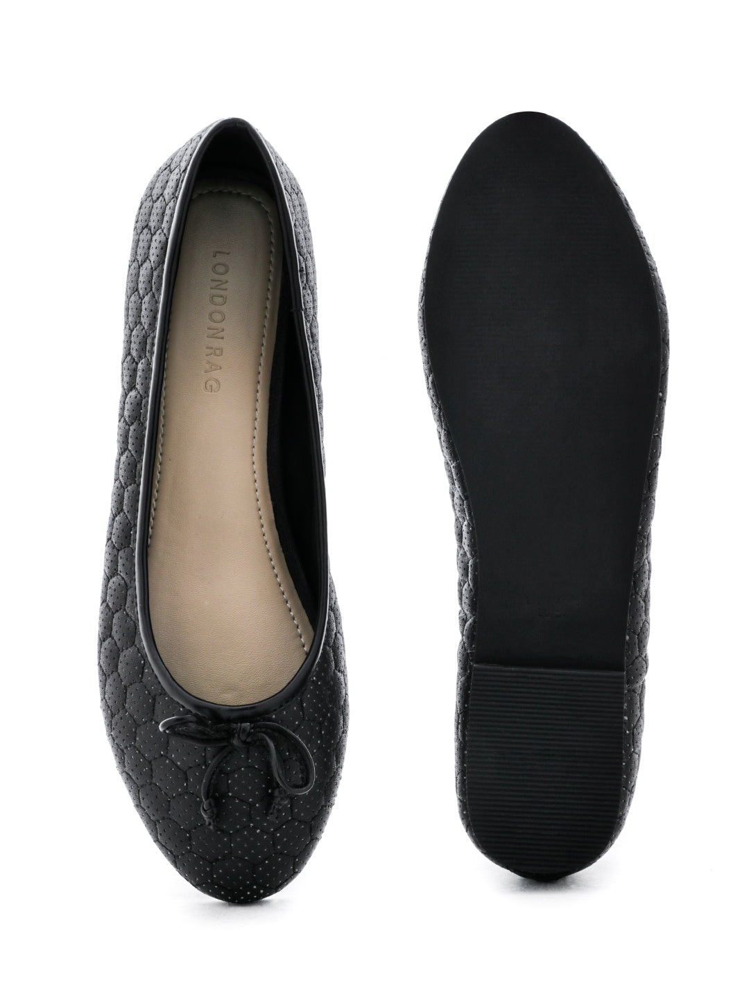 Football Stitched Black Ballerinas - Black