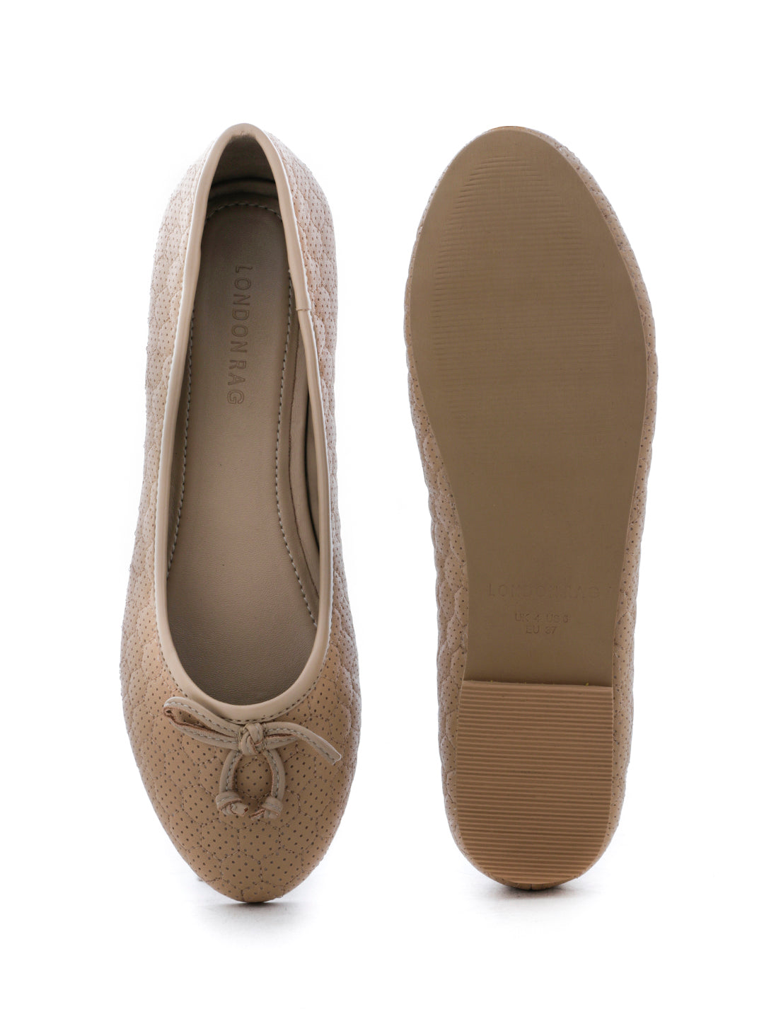 Football Stitched Tan Ballerinas - Tan