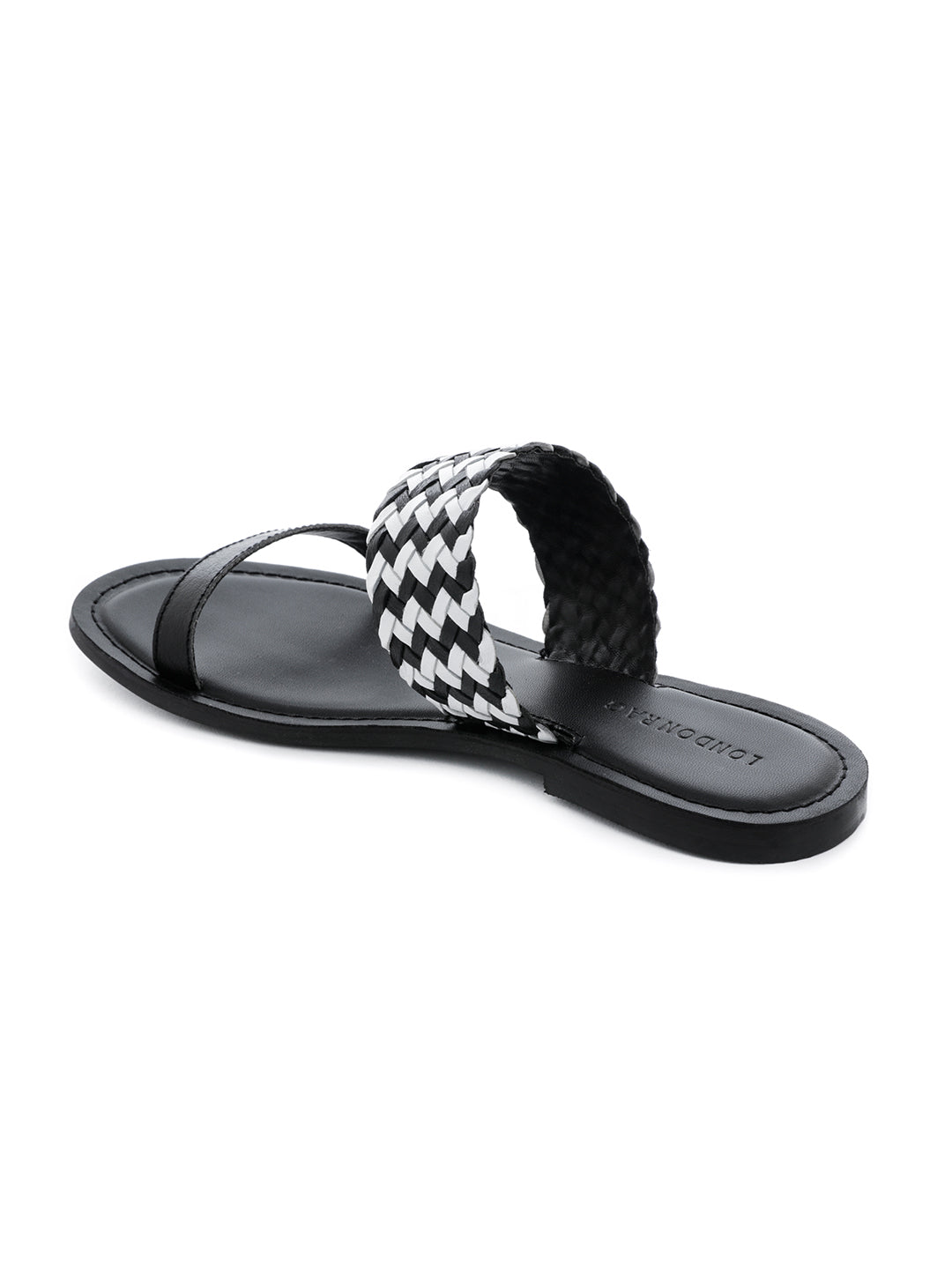 Black White Weaved Strap Sandal - Black