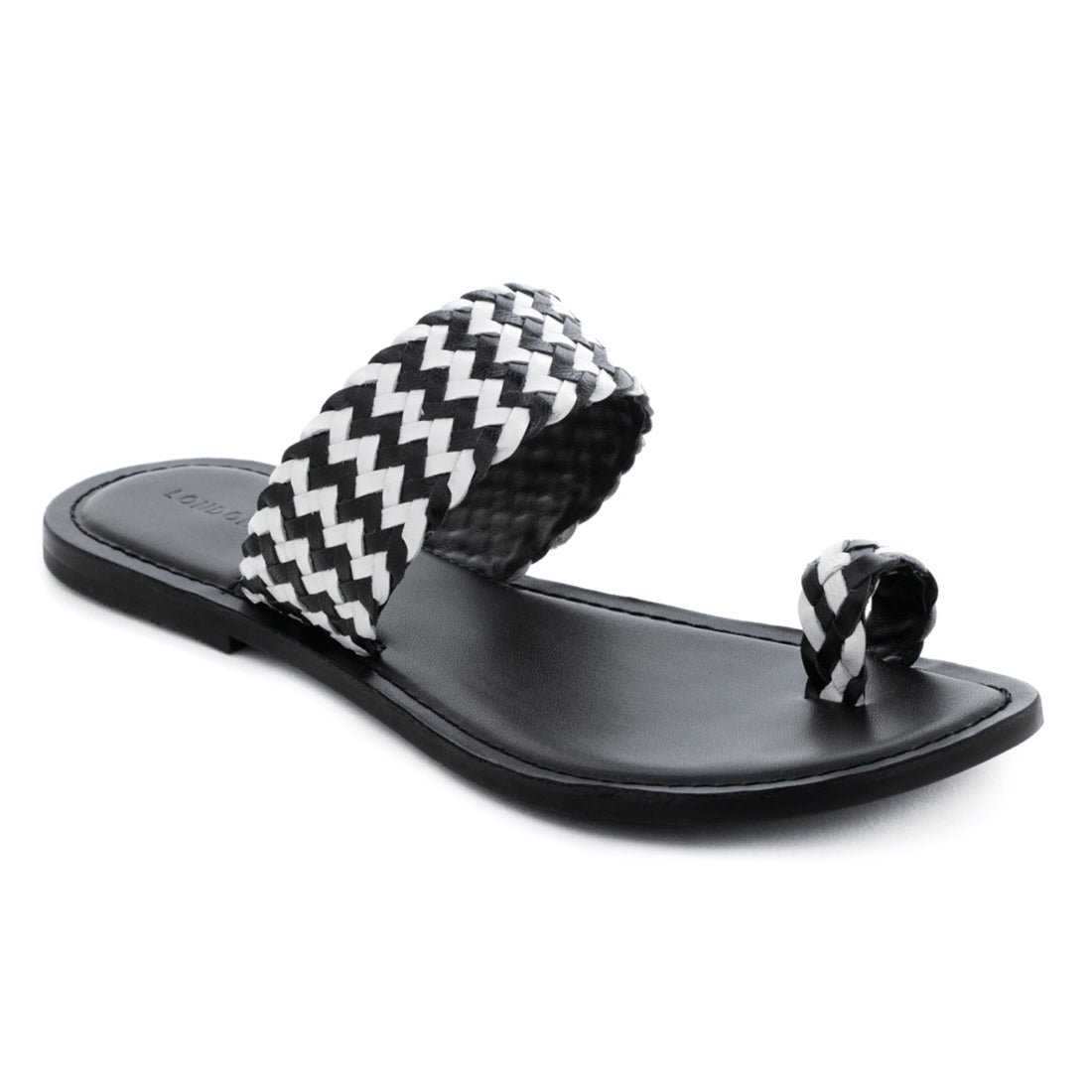 Black White Weaved One Toe Sandal - Black