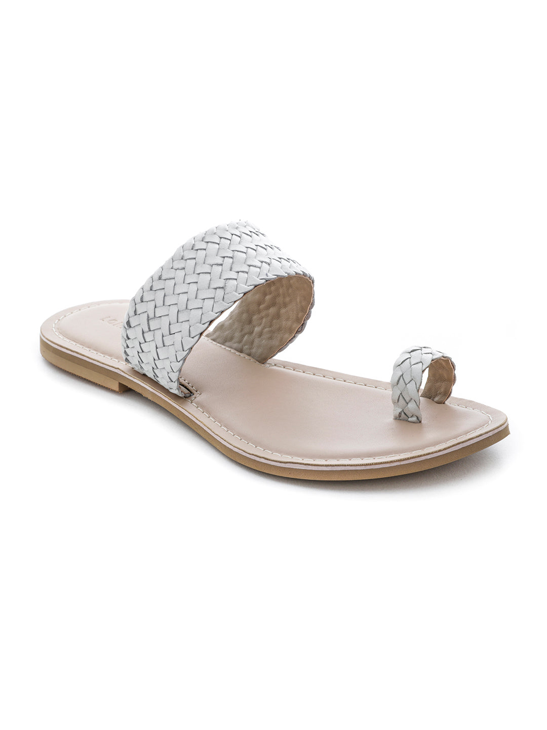 White Weaved One Toe Sandal - White