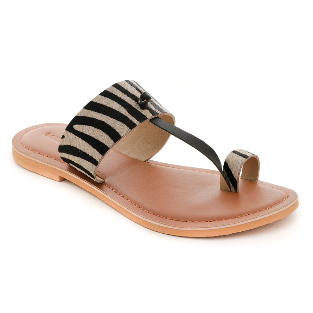 Toe Ring Zebra Print Sandal - Black