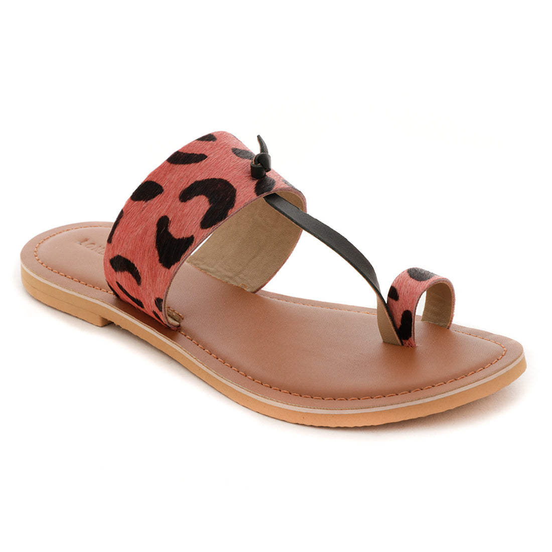 Toe Ring Leopard Print Sandal - Pink