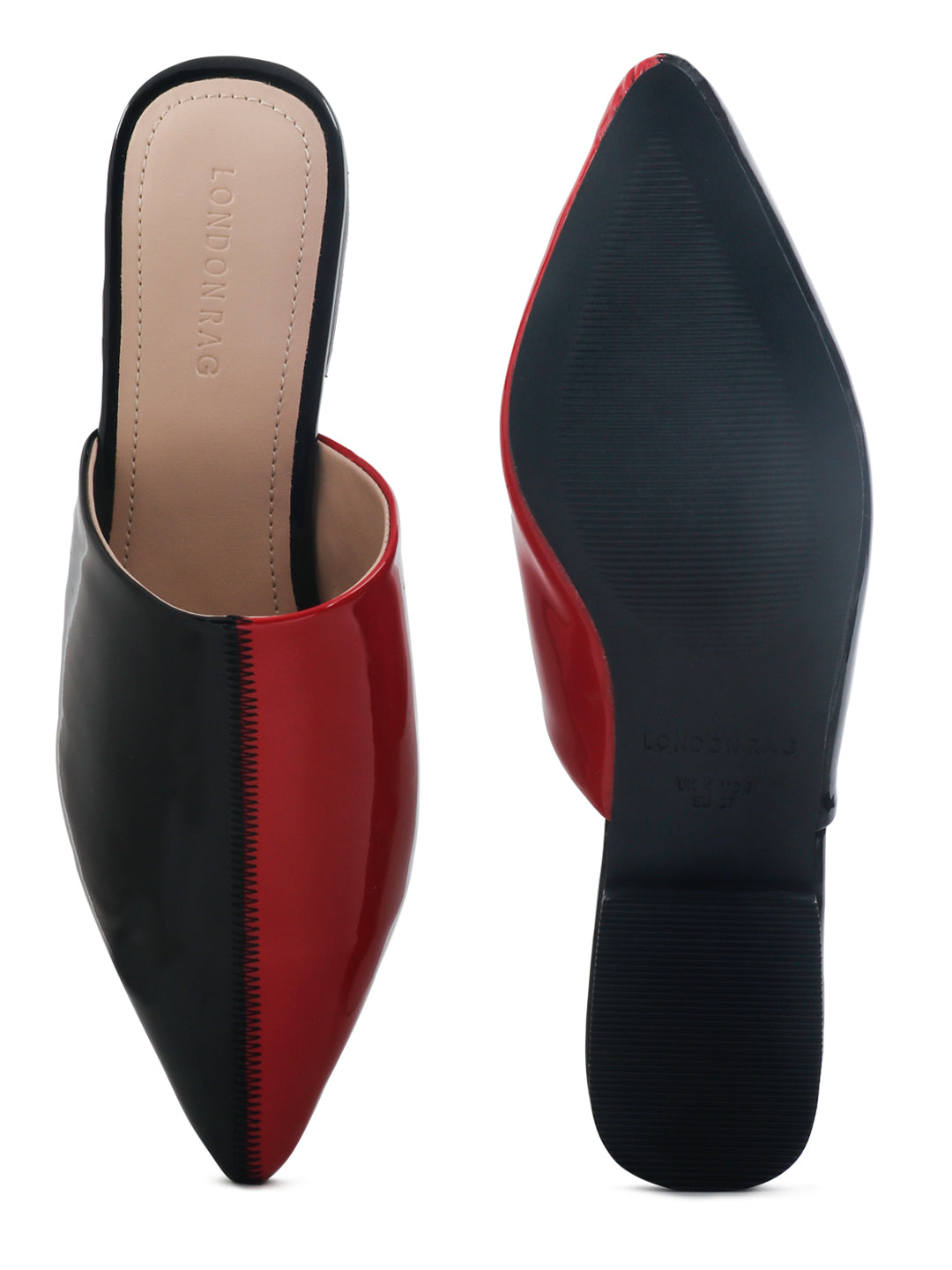 Pointed Toe Contrast Mules - Red