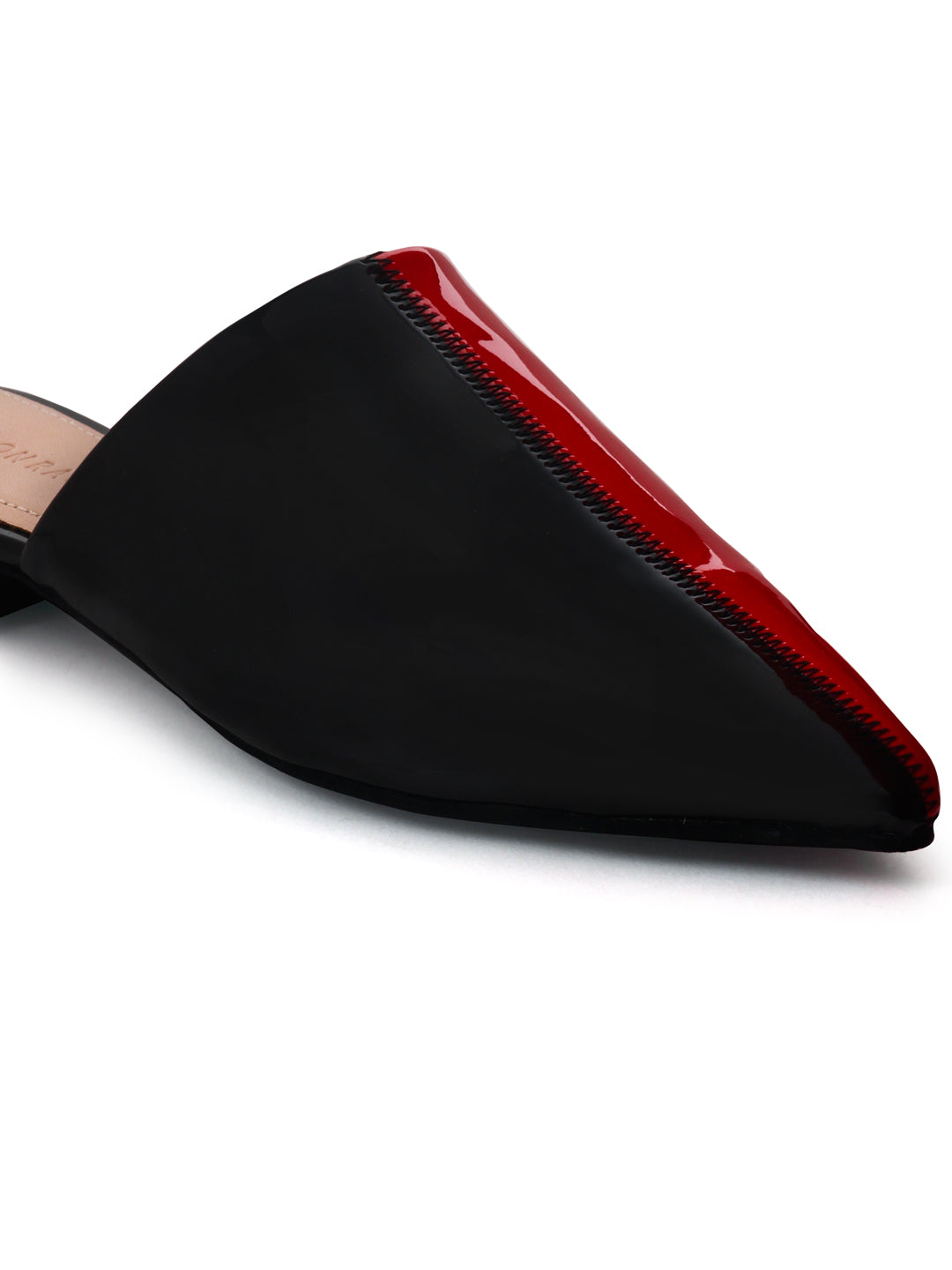 Pointed Toe Contrast Mules - Red