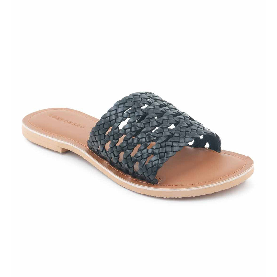 Leather Flat Slip On Sandals - Black
