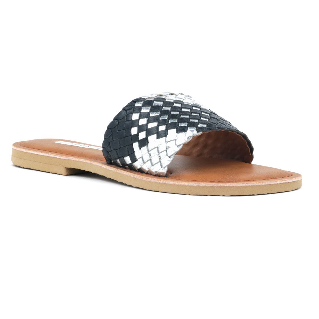 Black & Silver Woven Strap Slip-On - Black