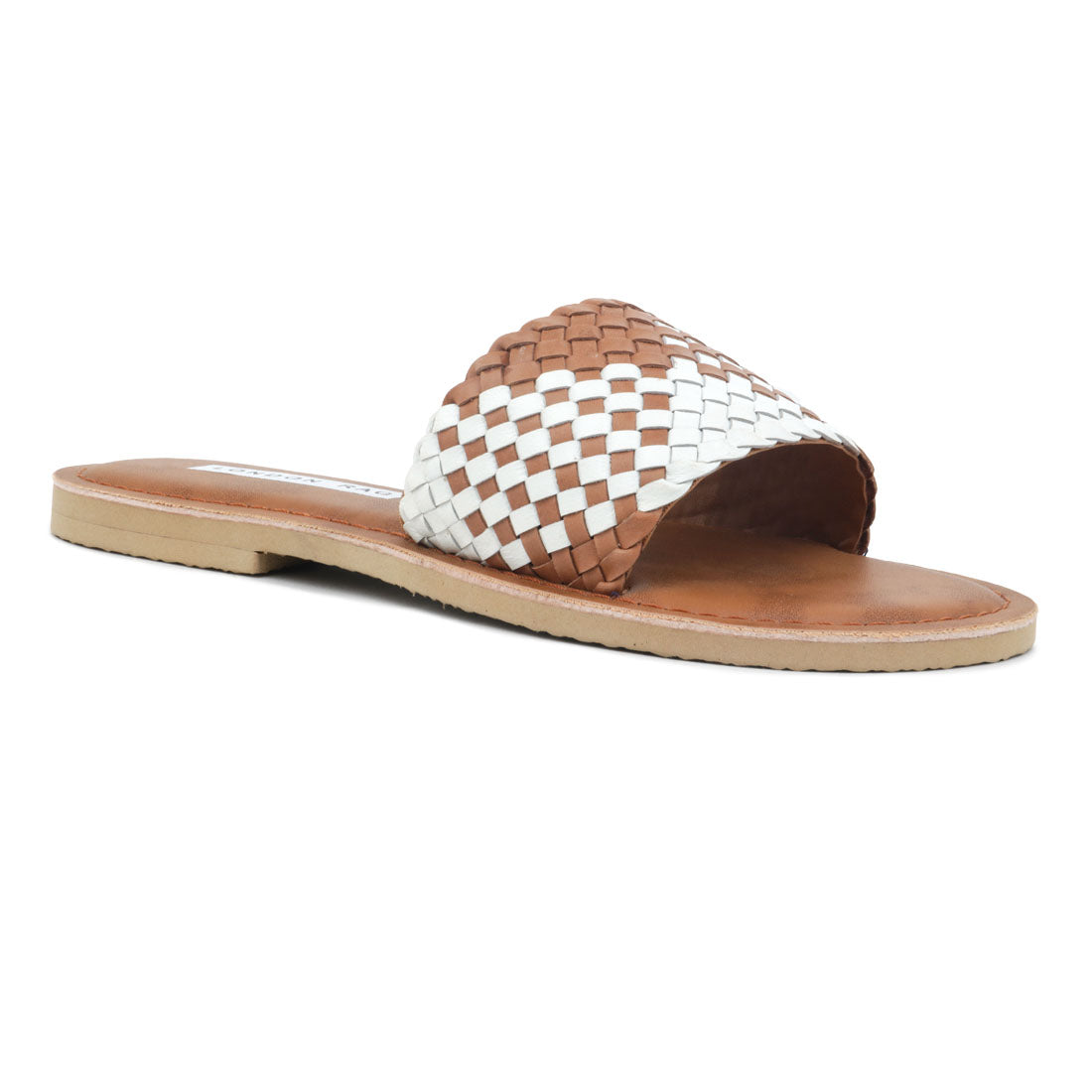 Tan & White Woven Strap Slip-On - Tan