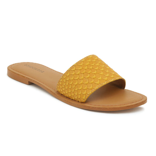Mustard Croc Textured Slip-On Sandal - Yellow