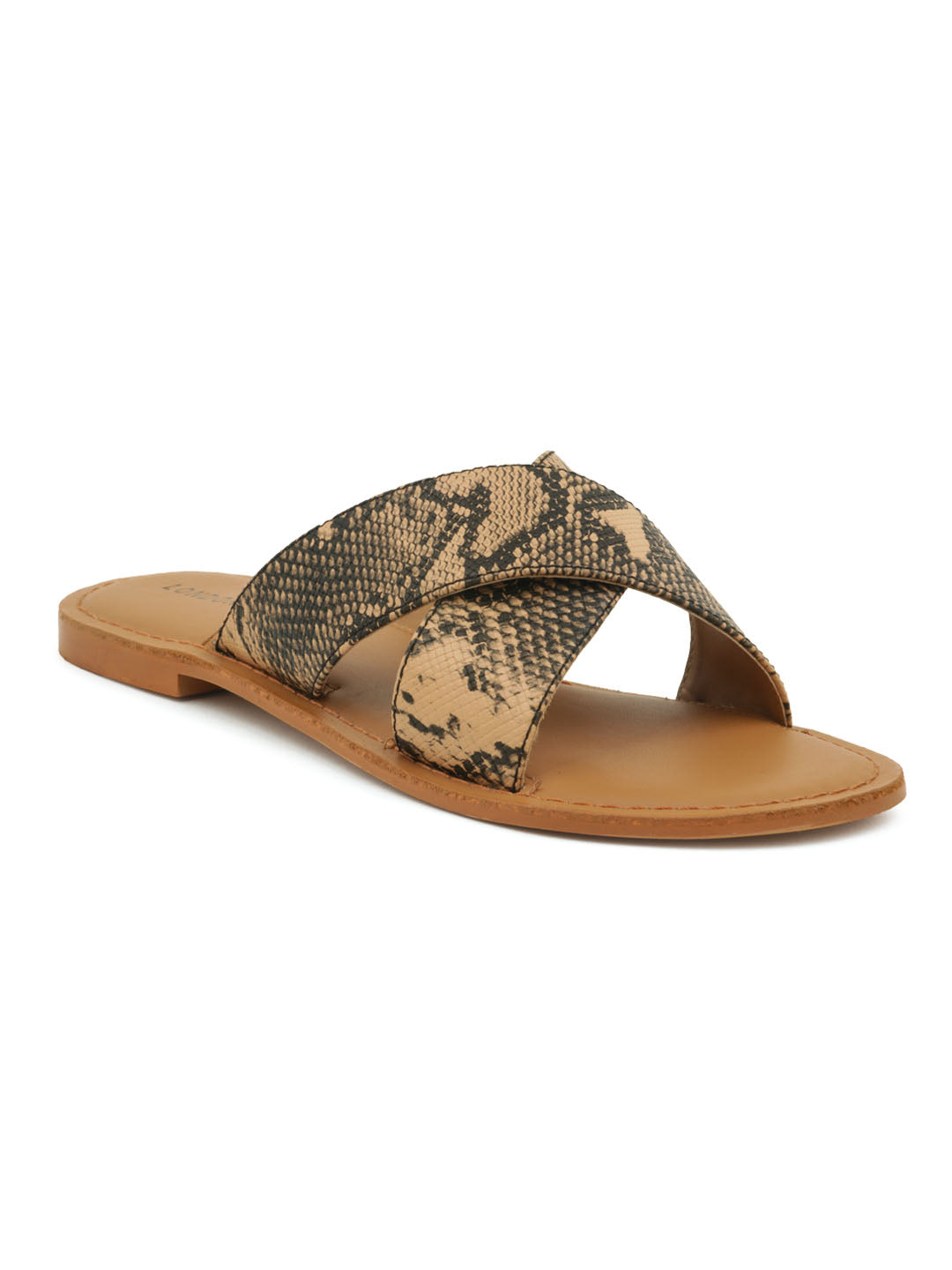 Tan Snake Print Slip-On Sandal - Tan
