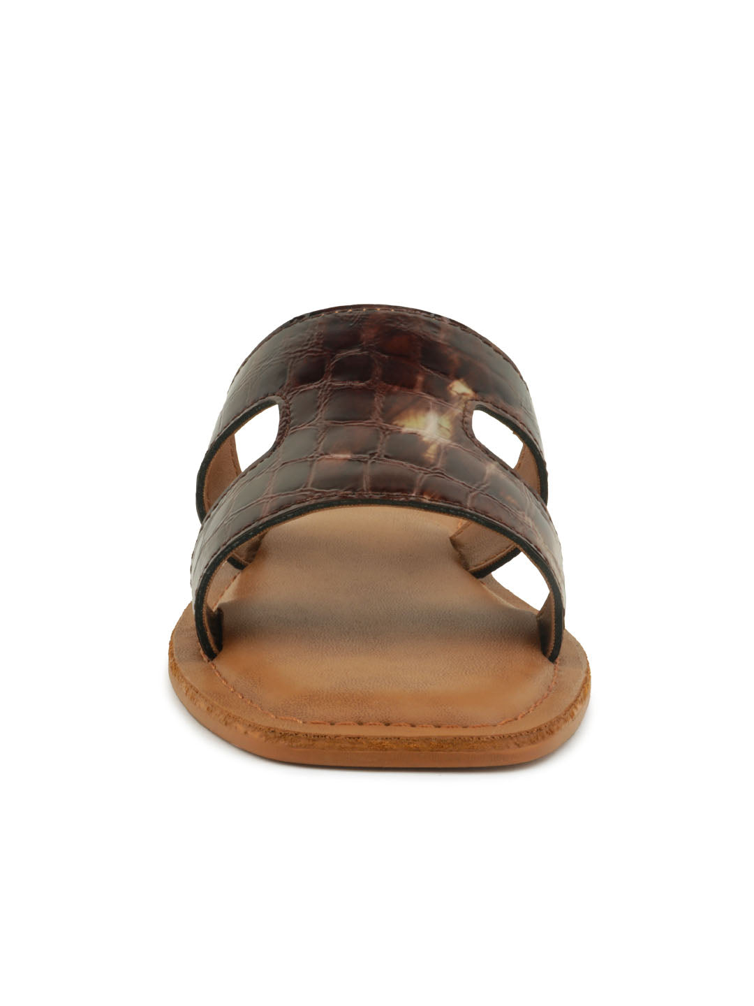 Bronze Croc Print Slip-On Sandal - Bronze