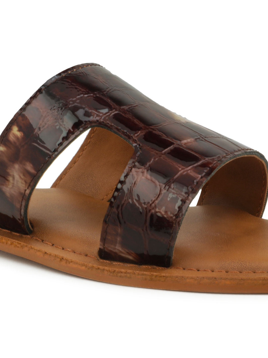 Bronze Croc Print Slip-On Sandal - Bronze