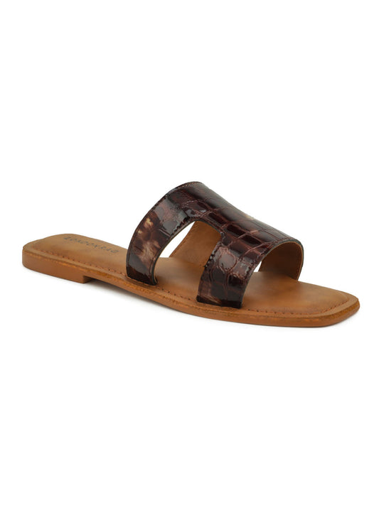 Bronze Croc Print Slip-On Sandal - Bronze