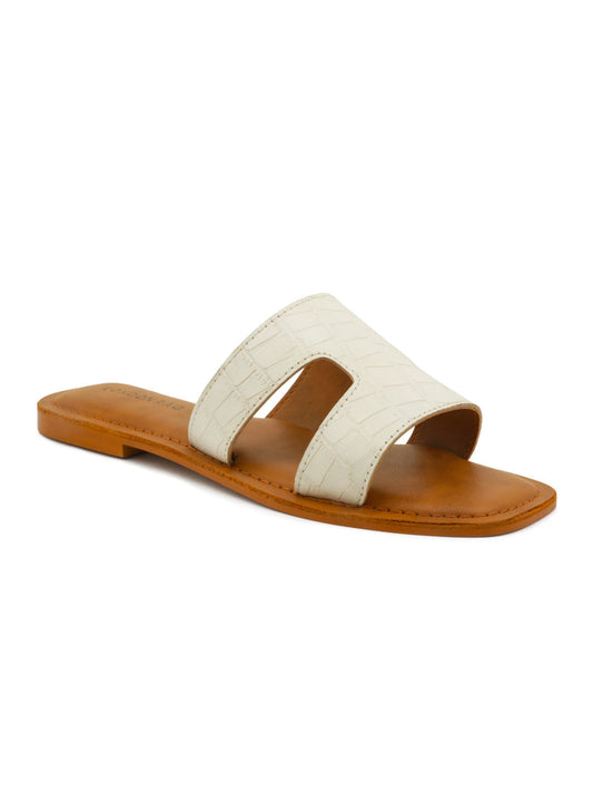 White Croc Print Slip-On Sandal - White