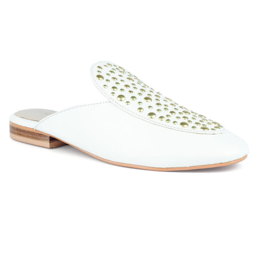 White Slip-On Studded Mule - White