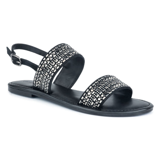 Black Suede Studded Flat Sandal - Black